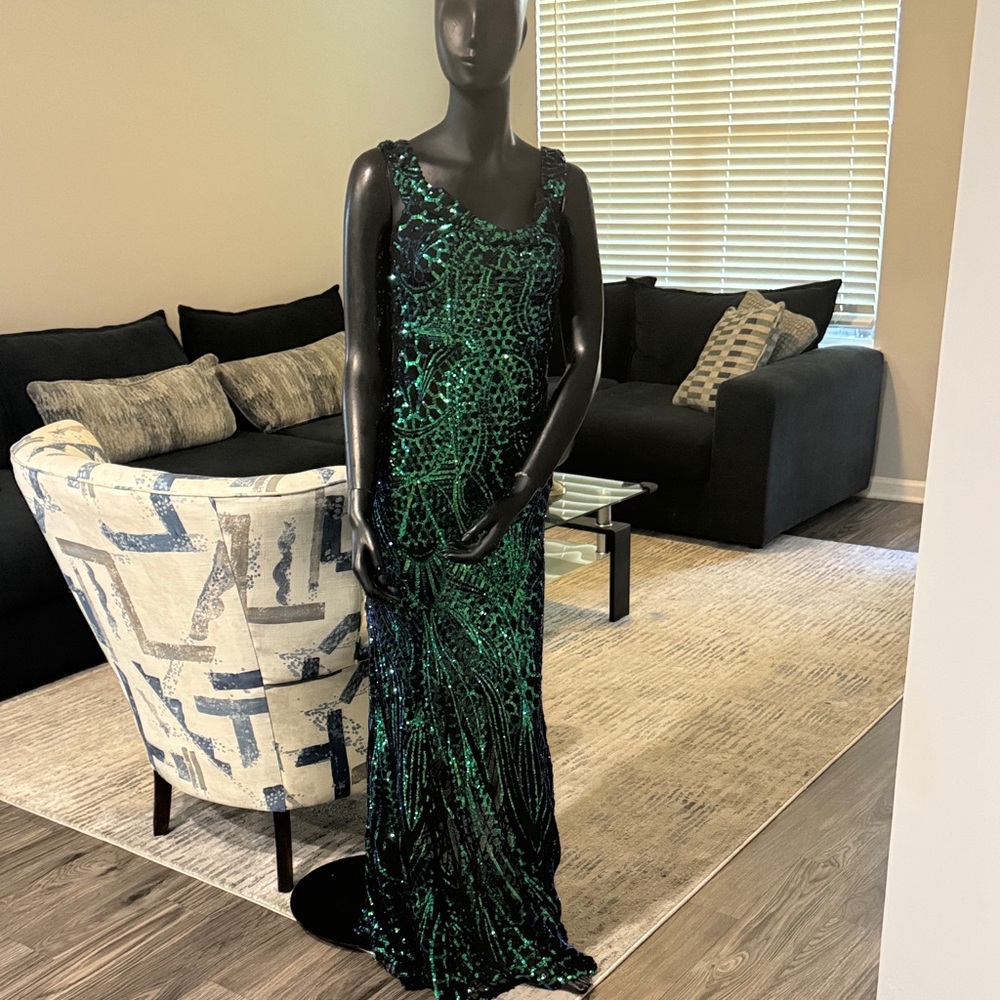Hot Miami Styles Green and Black Sequin Prom Dress